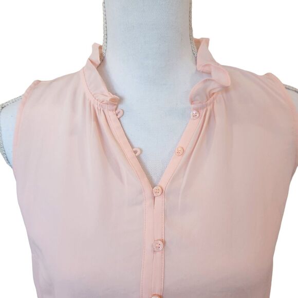 Talbots Womens Tank Top Ruffle Trim Light Pink XS Thin Lightweight Polyester - Picture 3 of 9